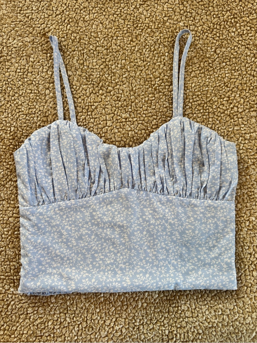 Princess Polly Blue Floral Ruched Bust Crop Top Size US 4